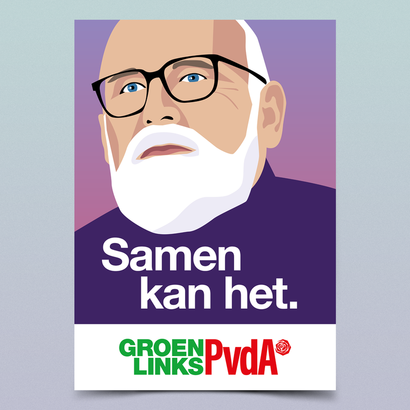 Poster van GroenLinks-PvdA met Frans en 'Samen kan het'